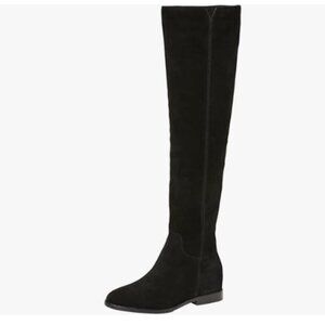 Pazzion Women Almond Toe Knee High Boots with Partial Zipper Stretchy Cold Black